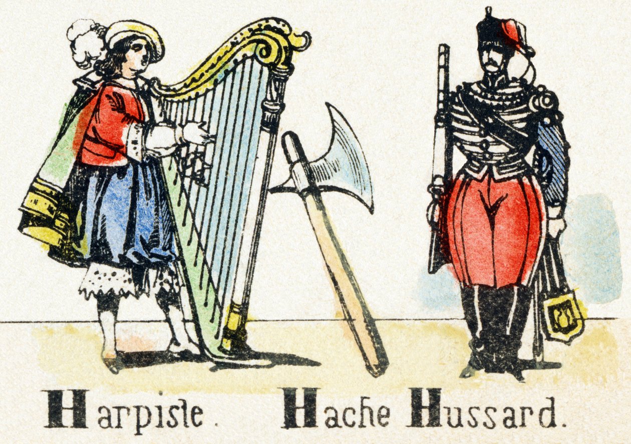 H - Harpist Axe Hussar - Alfabet - barnunderhållning - Bildepinal, populär serie c.1890 (illustration) av Unbekannt