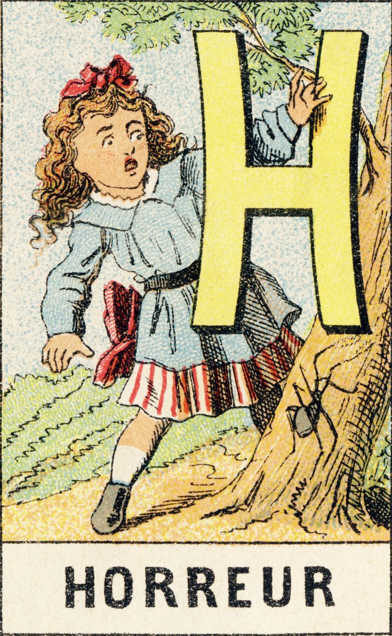 H: Skräck - Gravyr hämtad från ABCD av små flickor. Pellerin & Cie, tryckare-förlag, Epinal, omkring 1890. Serie A. Mått: 19 x 13,5 cm. av Unbekannt