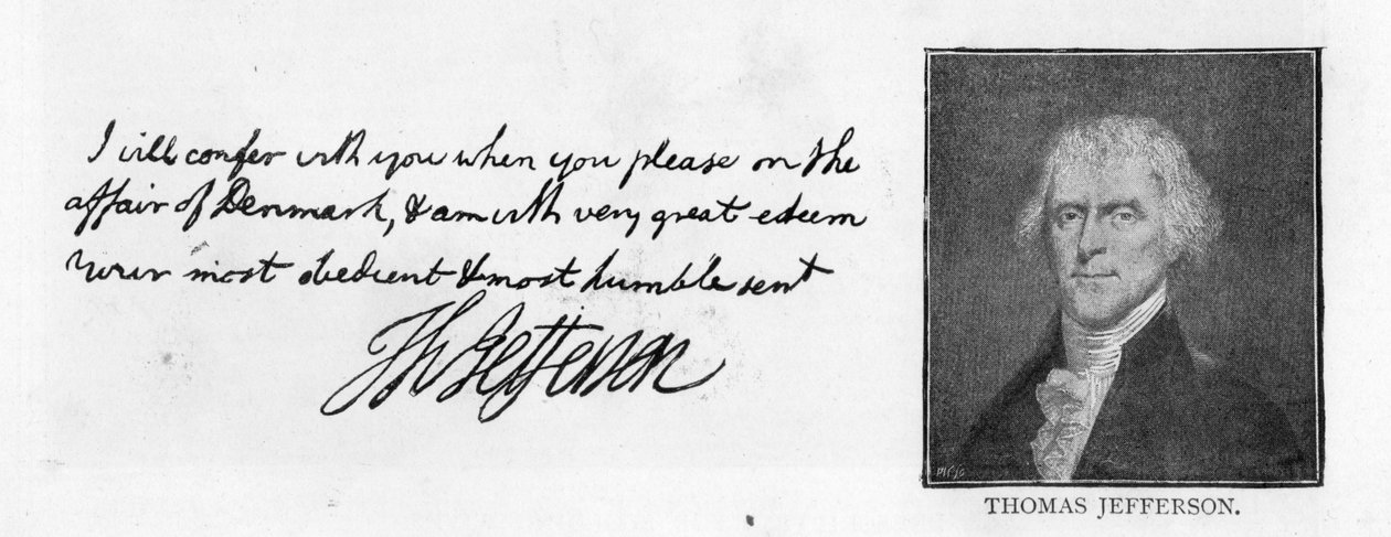 Handskrift och underskrift från ett brev från Thomas Jefferson till John Paul Jones, skrivet i Paris, 11 juli av Unbekannt