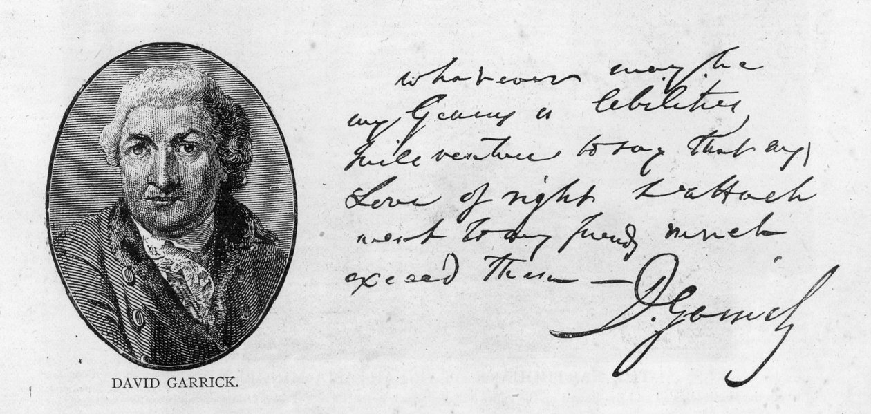 Handskrift och signatur av David Garrick (penna och bläck på papper) av Unbekannt