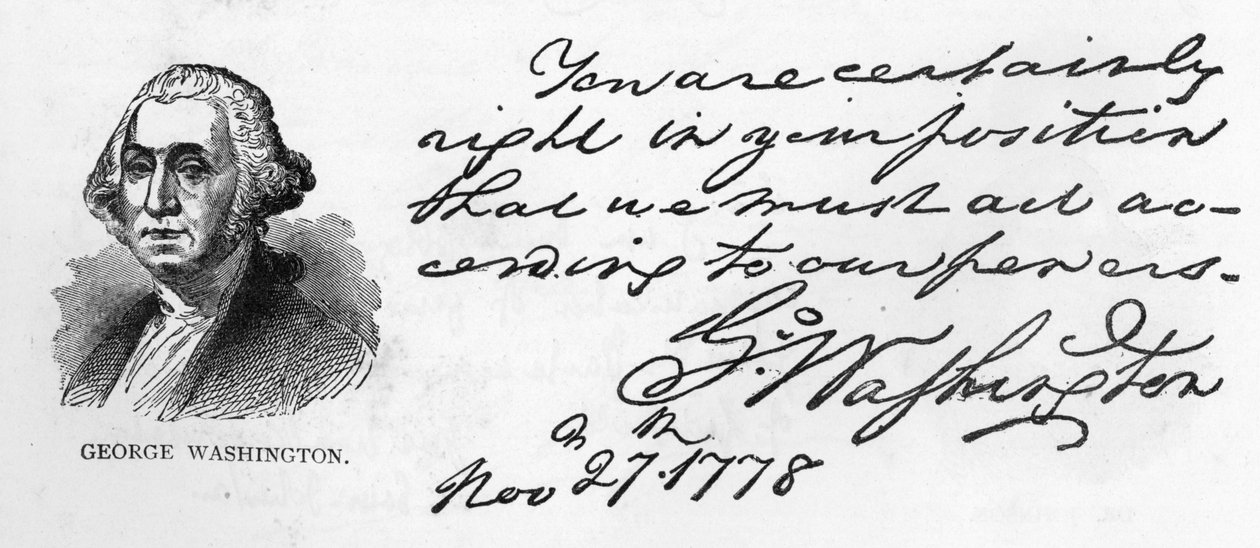 George Washingtons handstil och underskrift från ett brev angående Washingtons planer för armén på vintern, skrivet i Fredericksburg till Gouverneur Morris, 27 november av Unbekannt