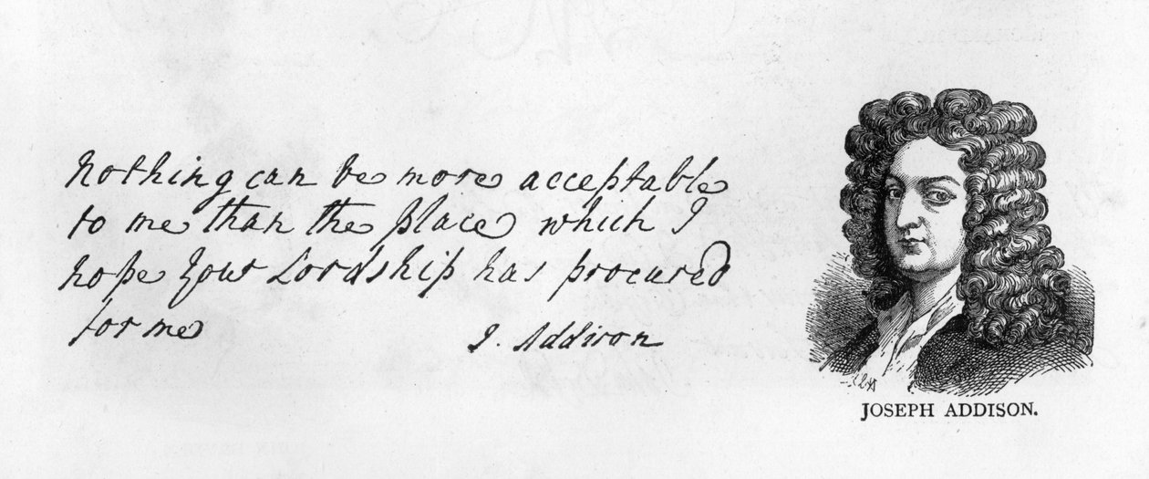 Joseph Addisons handskrift och signatur (penna och bläck på papper) av Unbekannt
