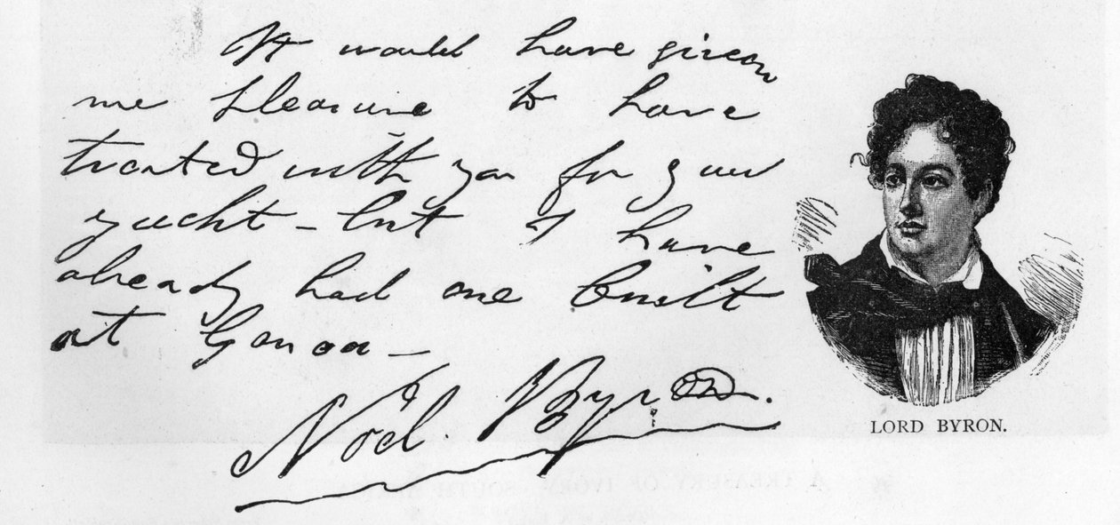 Handskrift och signatur av Lord Byron, mars 1822 (penna och bläck på papper) av Unbekannt