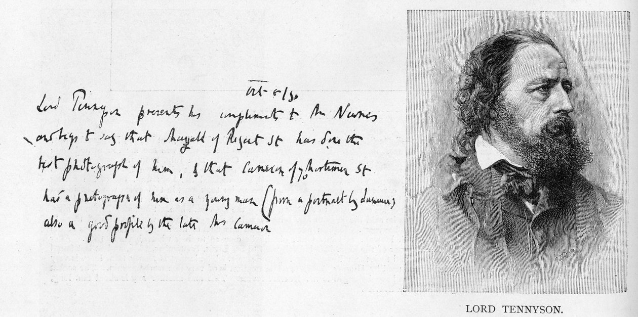 Handskrift och signatur av Lord Tennyson (lito och penna och bläck på papper) av Unbekannt