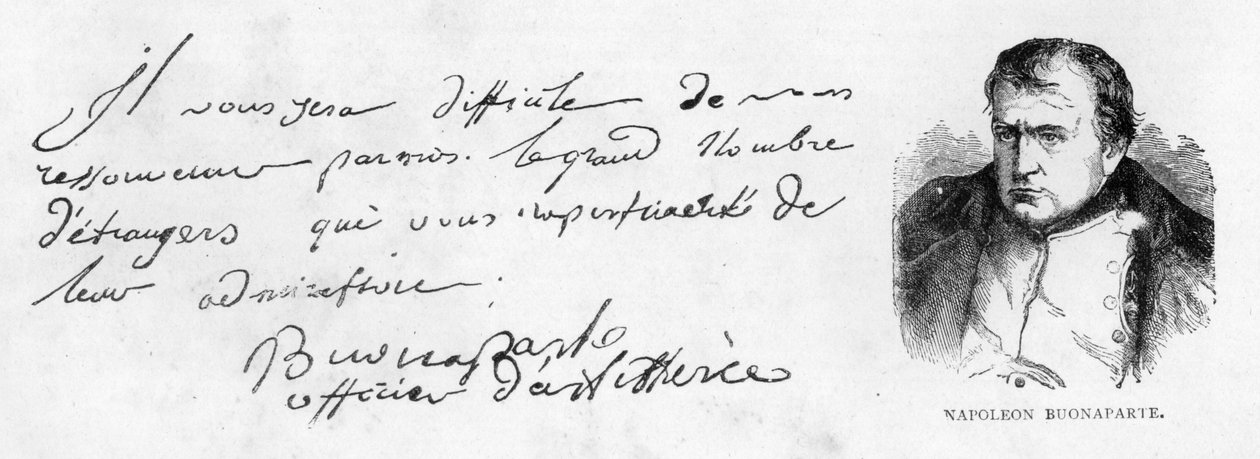 Napoleon I:s handskrift och signatur under den tidiga perioden av hans karriär som artilleriofficer av Unbekannt