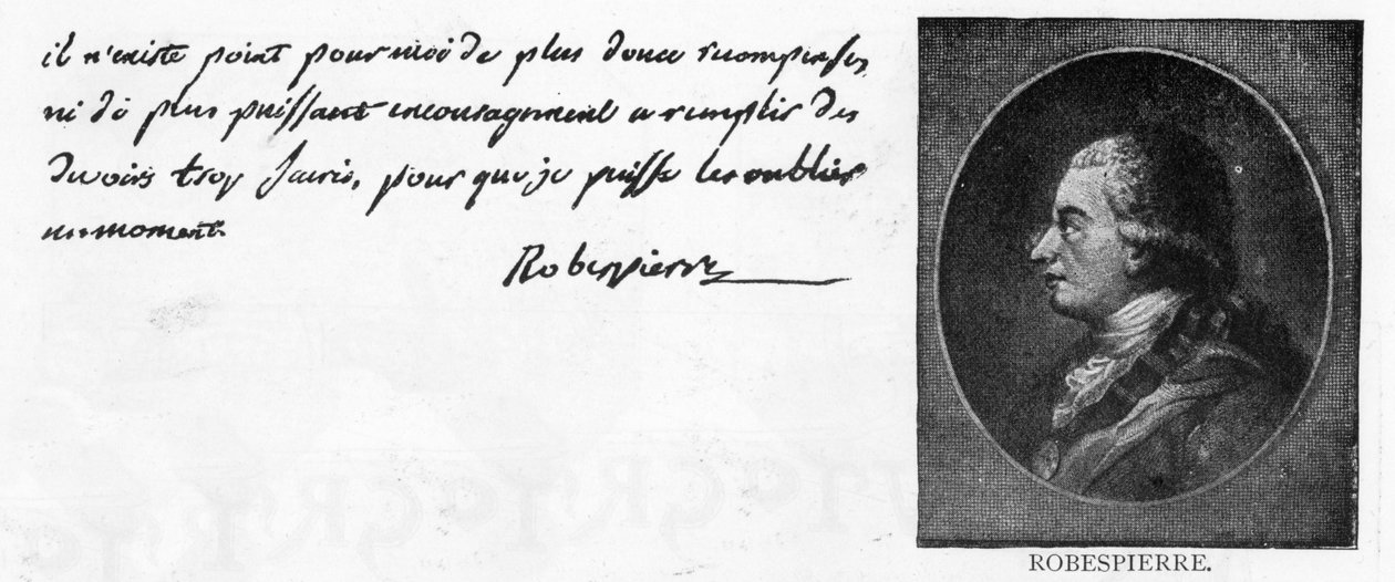 Handskrift och signatur av Robespierre (penna och bläck på papper) av Unbekannt