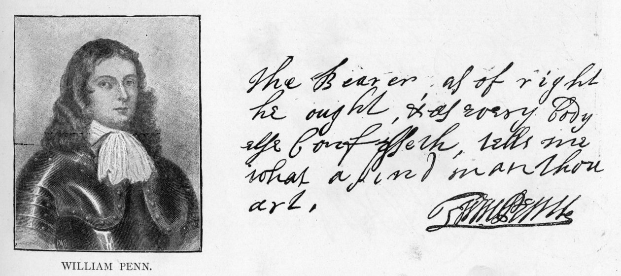Handskrift och signatur av William Penn från ett brev till Sir Robert Southwell av Unbekannt