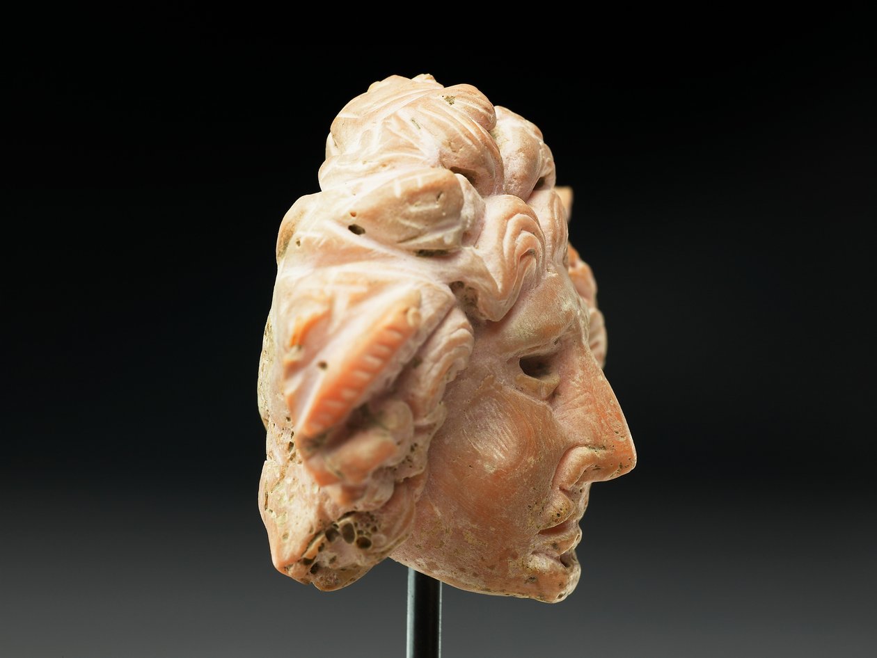 Huvudet av Medusa, från Bactria eller Gandhara, 2:a-1:a århundradet f.Kr. (rosa korall) av Unbekannt