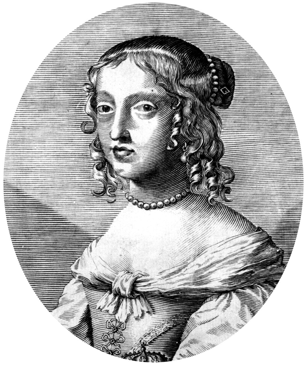 Henrietta Anne engelsk prinsessa och hertiginna av Orleans dotter till kung Karl I, hustru till Philippe av Orleans (bror till den franske kungen Ludvig XIV), gravyr av Unbekannter Künstler