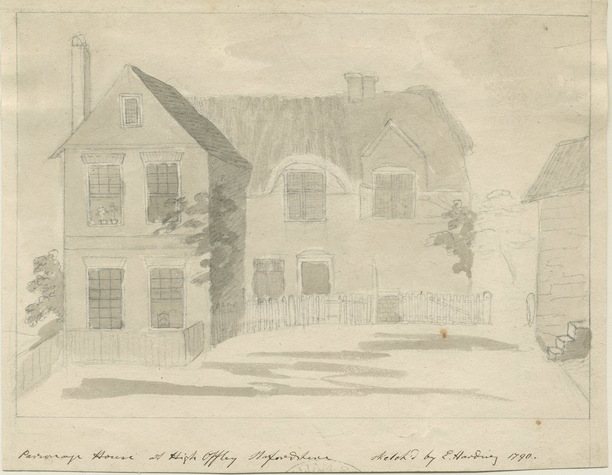 High Offley - Prästgård: ritning med blyerts och tvätt, 1790 av Unbekannt