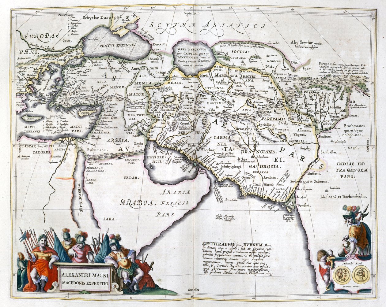 Historia. Antikens Grekland. Alexander den stores resor. Gravyr i: Le theater du monde, atlas av G, Blaeu, Amsterdam av Unbekannter Künstler