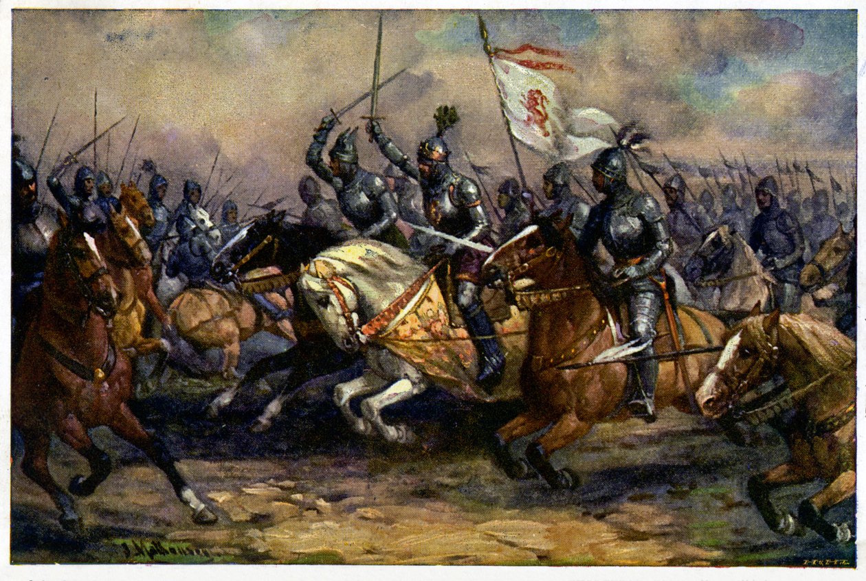 Historia. Frankrike. Hundraåriga krig. Kungen Johannes av Böhmen (John den blinde) vid slaget vid Crecy, 26 augusti av Unbekannter Künstler