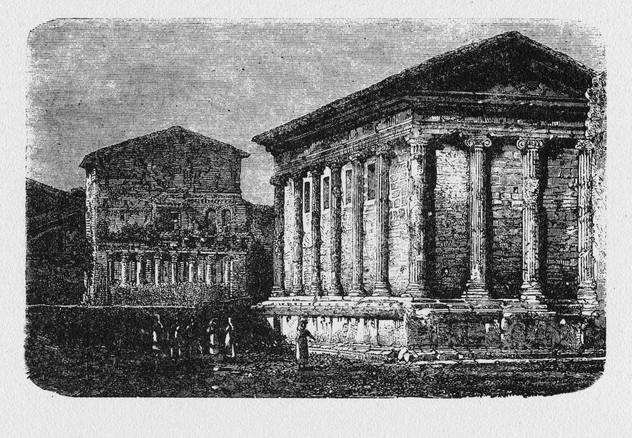 Det antika Roms historia. Temple of Portunus är en gammal byggnad i Rom, Italien, huvudtemplet tillägnat guden Portunus i staden. av Unbekannt