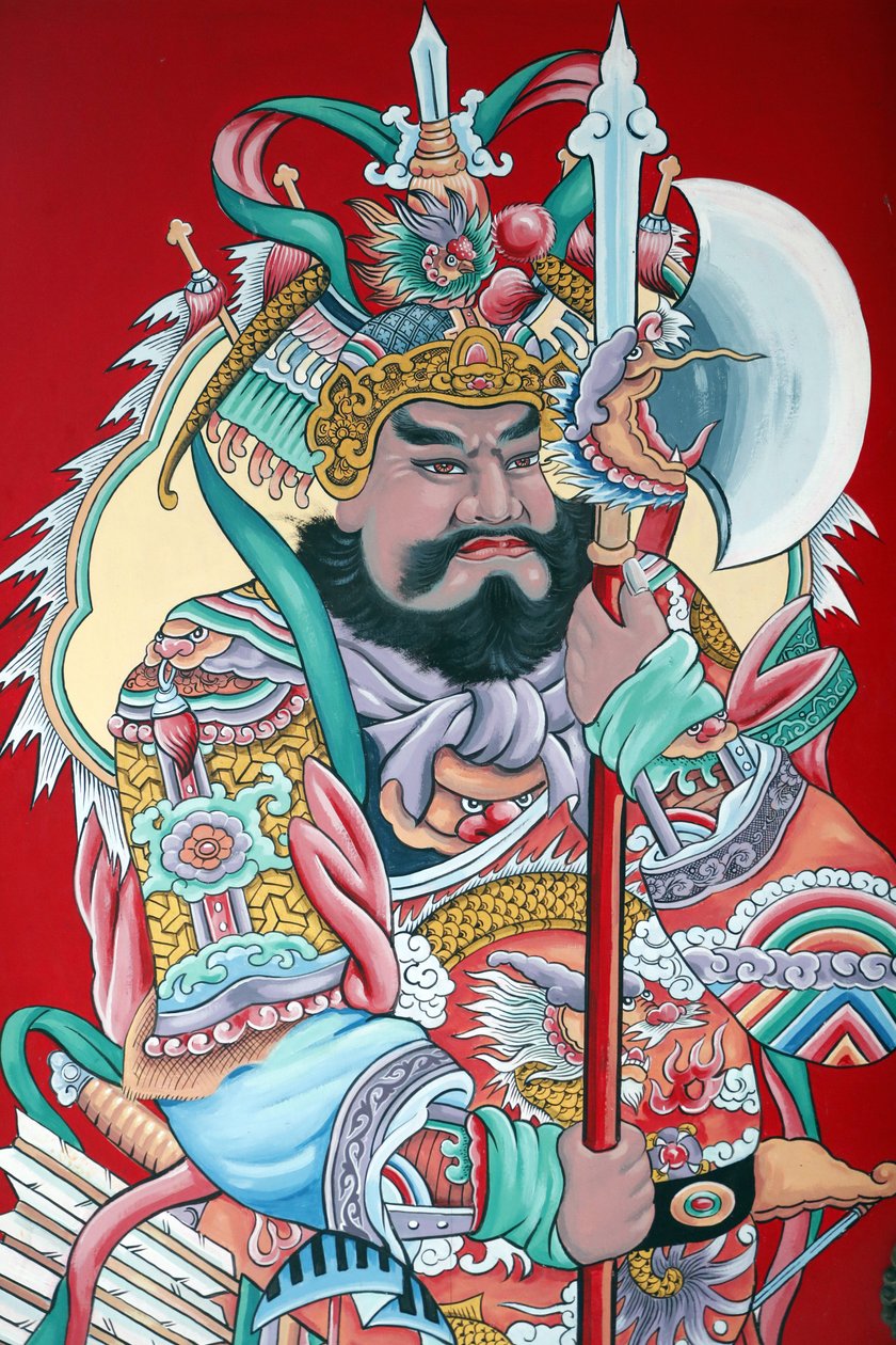 Hoi Tuong Te Nguoi Hoa buddistiska kinesiska tempel. Väktare figur målningar på grinden. Phu Quoc. Vietnam. av Unbekannt