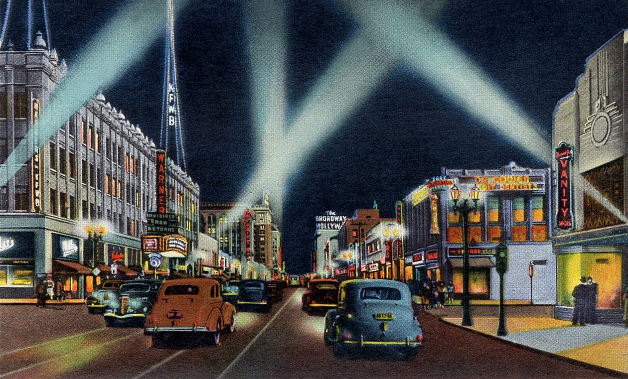 Hollywood boulevard på natten Kalifornien av Unbekannter Künstler
