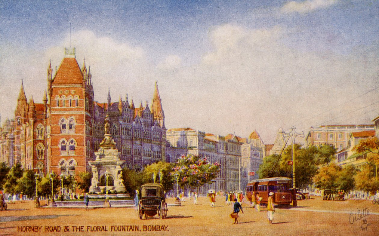 Hornby Road och Floral Fountain, Mumbai (Bombay) av Unbekannter Künstler