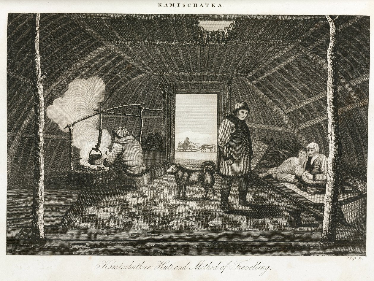 Kamchatka hydda (yttersta östra halvön i Ryssland) och transportsläde, cirka 1810 av Unbekannt