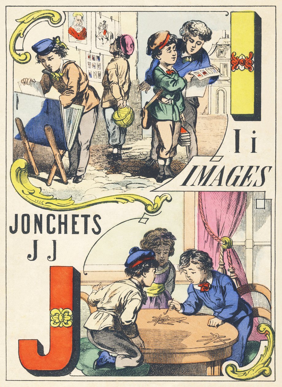 I J: bilder, jonchets - Spelalfabetet, c.1890 (illustration) av Unbekannt