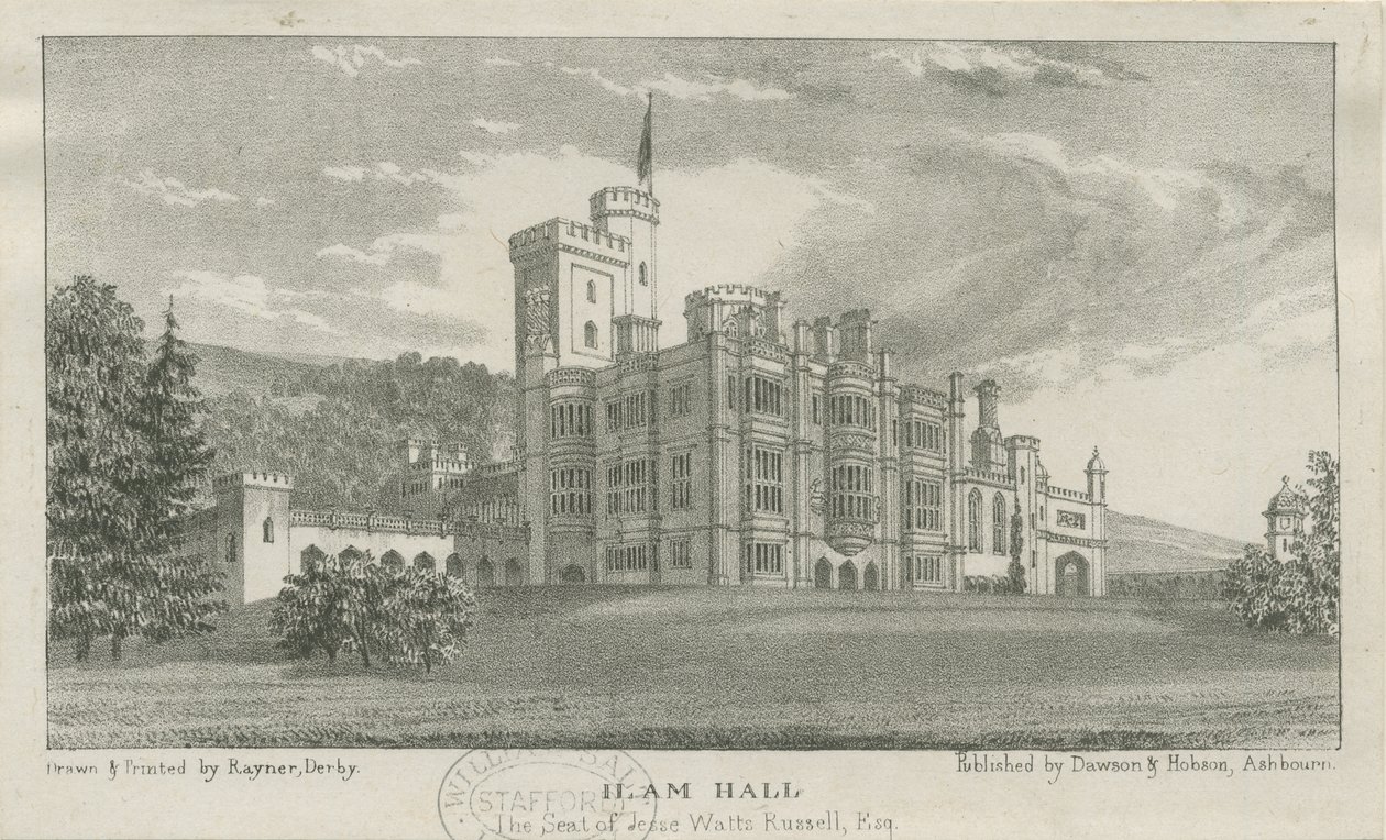 Ilam Hall: litografi, nd [c.1839] av Unbekannt
