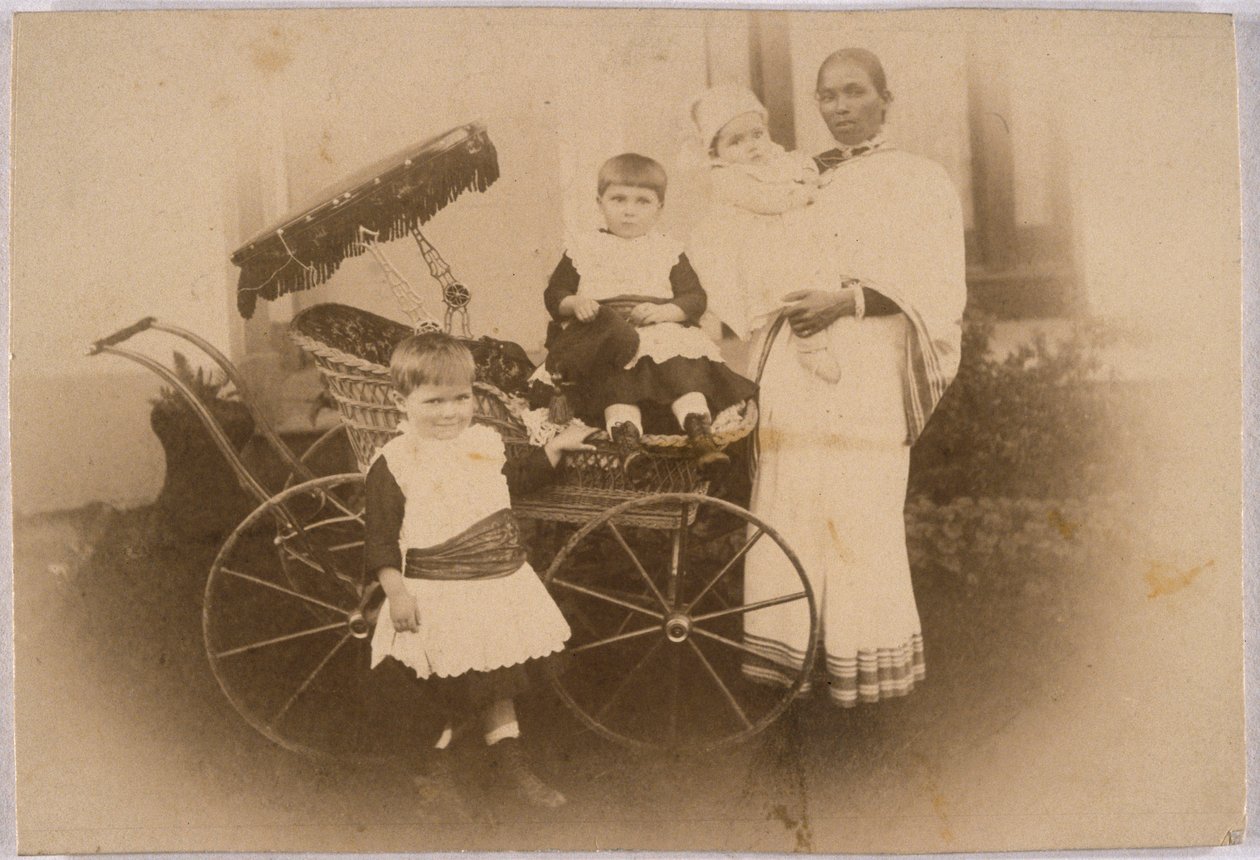 Indisk ayah med sina europeiska skyddslingar, ca 1870 av Unbekannt