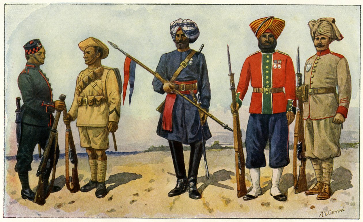 Indiska soldater från det brittiska imperiet under första världskriget (gravyr) av Unbekannter Künstler