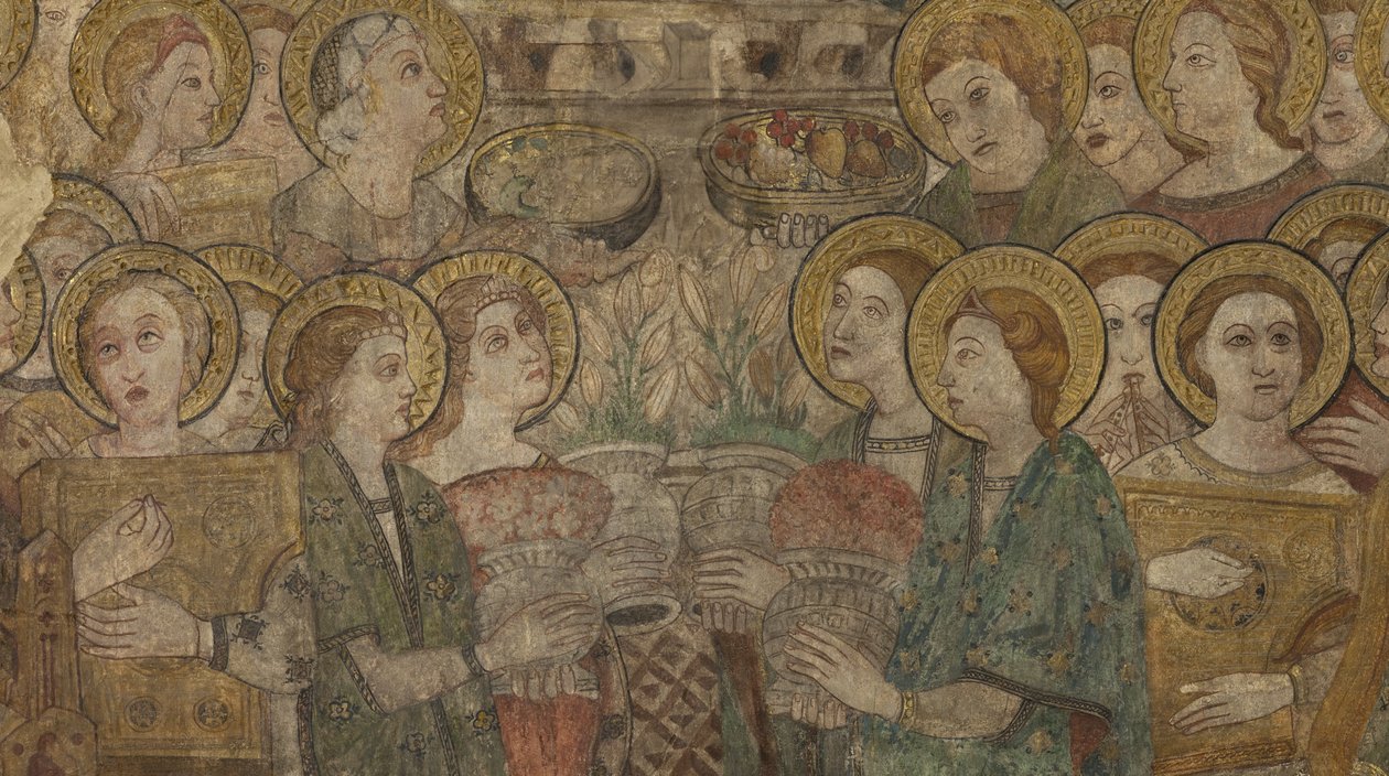 Interiör. Norra korsningen. Altare (Altar de las pinturas murales). Original från huvudkapellet. Väggmålningar (fresk?). Detalj. Slutet av 1300-talet. av Unbekannt