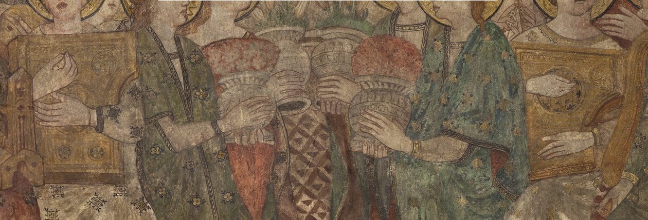 Interiör. Norra korsningen. Altare (Altar de las pinturas murales). Original från huvudkapellet. Väggmålningar (fresk?). Detalj. Slutet av 1300-talet. av Unbekannt