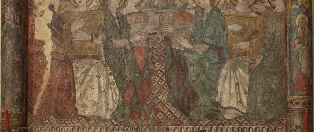 Interiör. Norra korsningen. Altare (Altar de las pinturas murales). Original från huvudkapellet. Väggmålningar (fresk?). Detalj. Slutet av 1300-talet. av Unbekannt