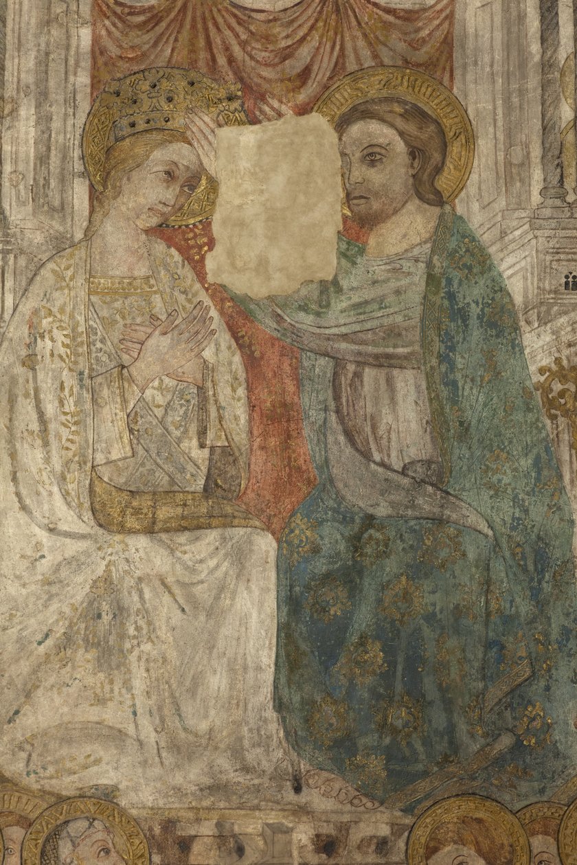 Interiör. Norra korsningen. Altare (Altar de las pinturas murales). Original från huvudkapellet. Väggmålningar (fresk?). Detalj. Slutet av 1300-talet. av Unbekannt