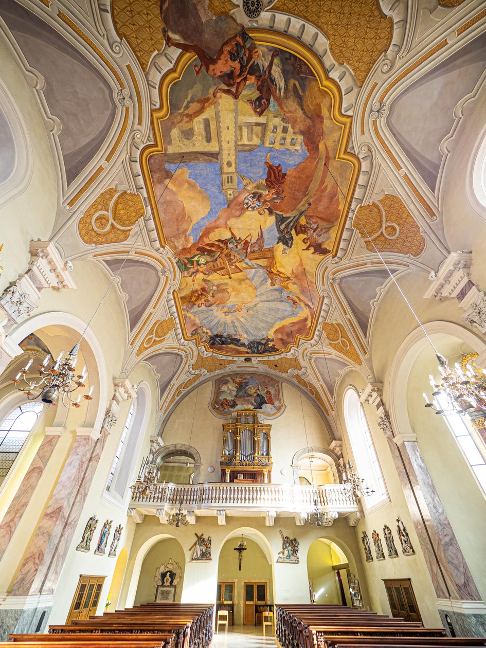 Interiör, takmålning av Hans Andre, Servitenkirche, Innsbruck, Tyrolen, Österrike, Europa (foto) av Unbekannter Künstler