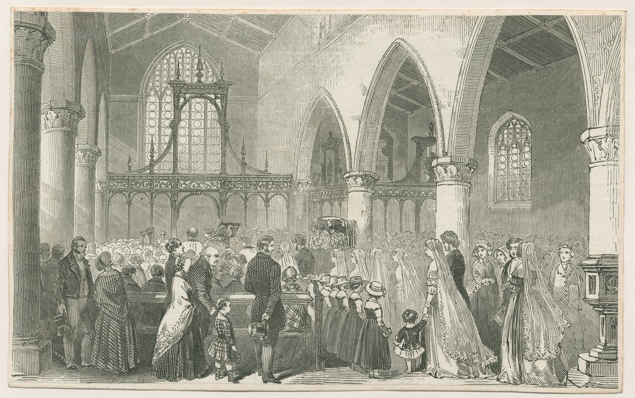 Interiör av Trentham Church: träsnittsgravyr och [1800-talet] av Unbekannt