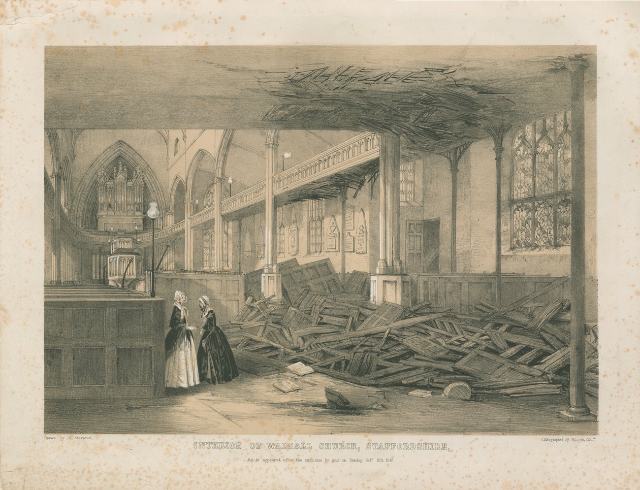 Interiör av Walsall Church - tonad litografi, [okt 1847] av Unbekannt