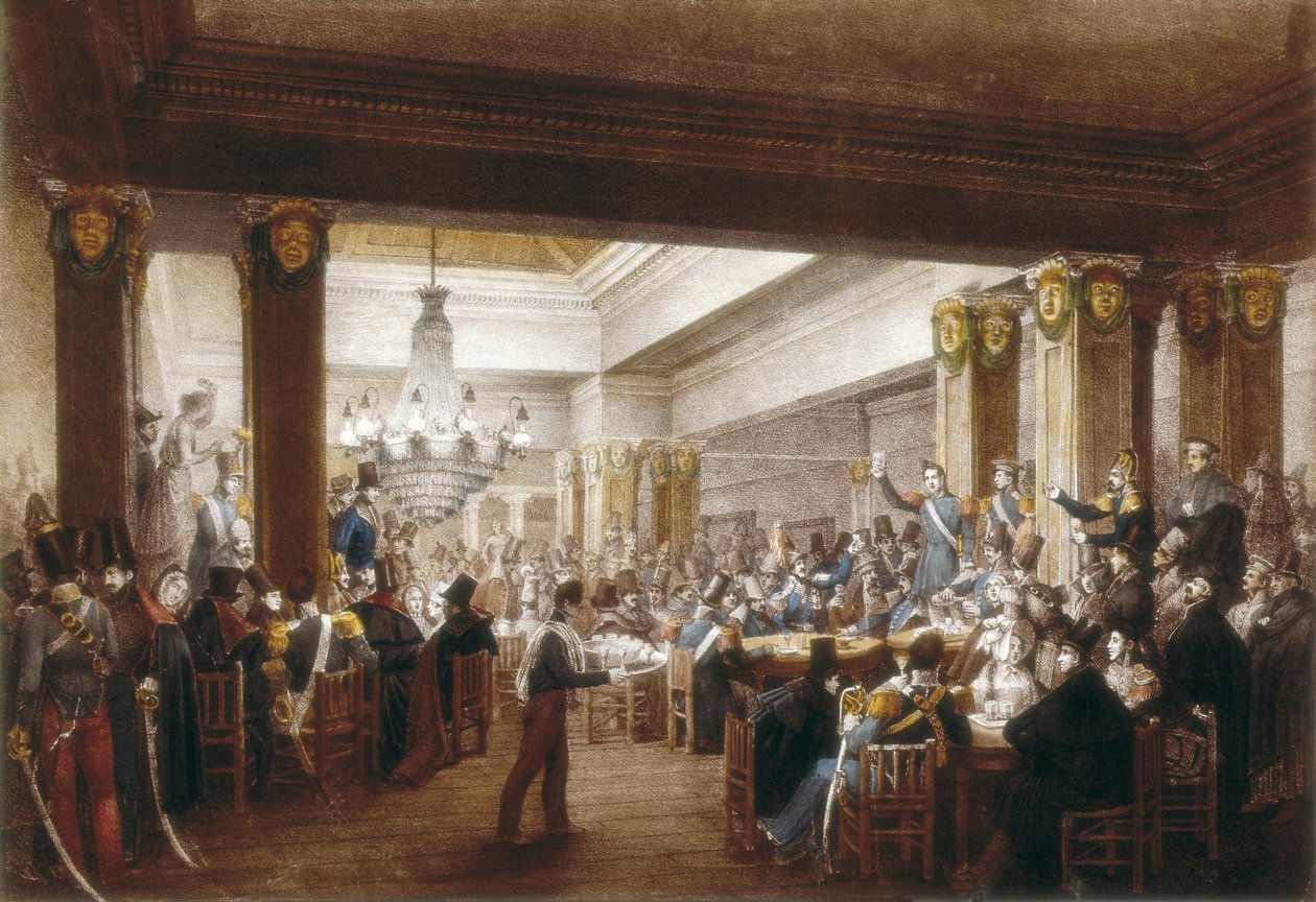 Interiörvy av "café Nuevo". Madrid, S.XIX. Gravyr. SPANIEN. MADRID (AUTONOM REGION). Madrid. Historiskt museum av Unbekannter Künstler