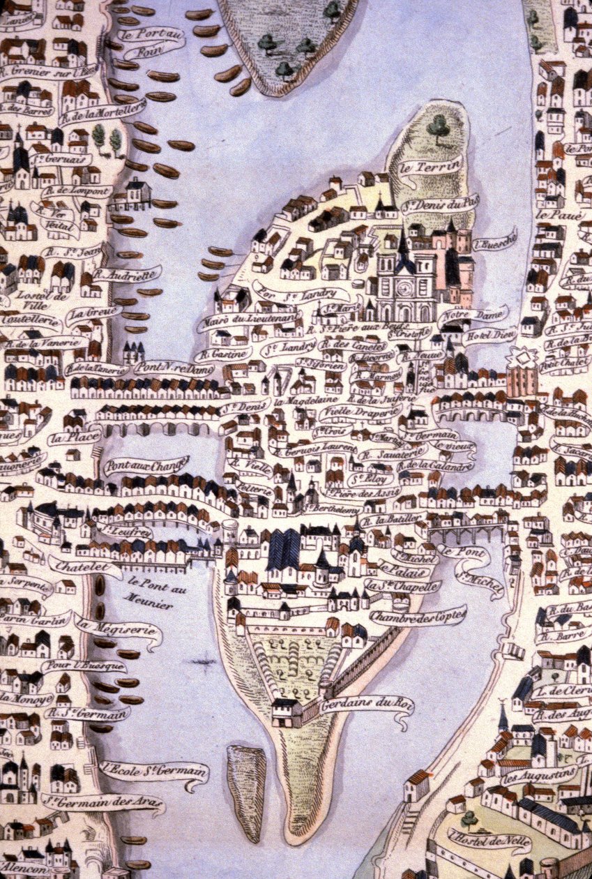 Karta över stadens öar, Paris, ca 1540 (gravyr) av Unbekannter Künstler