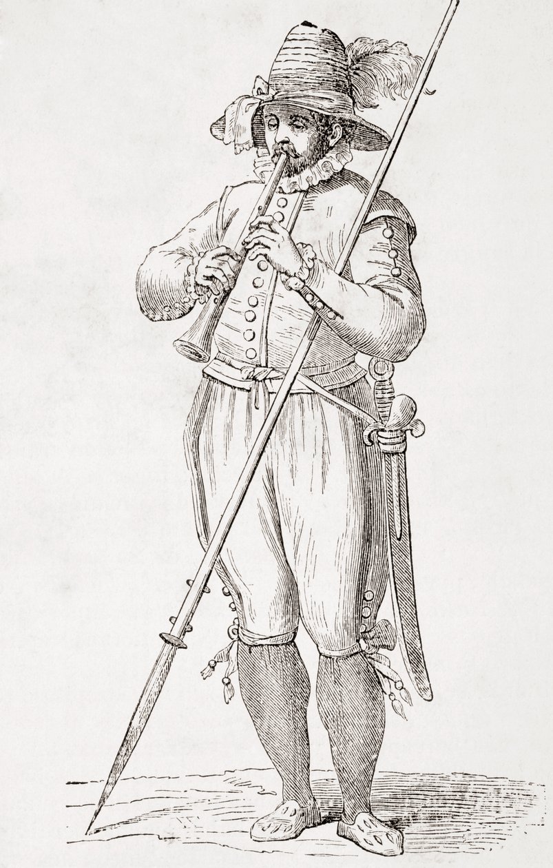 Italiensk bonde som spelar dulzaina, Efter ett 1500-talsverk av Cesare Vecellio, från 