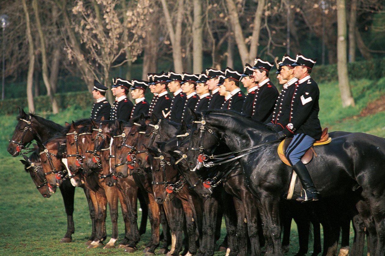 Italien, Cuirassiers Squadron på hästryggen stående i rad av William M. Timlin