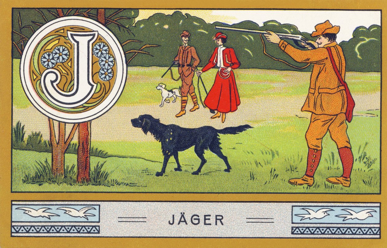 J: Hunter - Alfabetet Palmine. Serie av kromolitografier redigerade av H. Schlinck & Cie, Hamburg, sid. d. . Annons för Palmins finaste kokosfett. Mått: 7 x 11 cm av Unbekannter Künstler