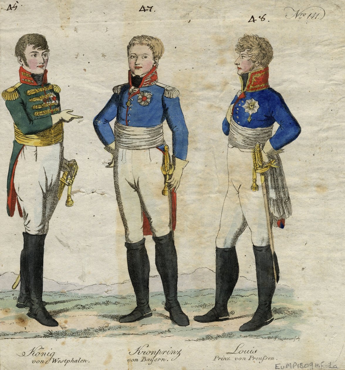 Jerome Bonaparte kung av Westfalen, prins Louis Ferdinand av Preussen och Ludwig I av Bayern av Unbekannt