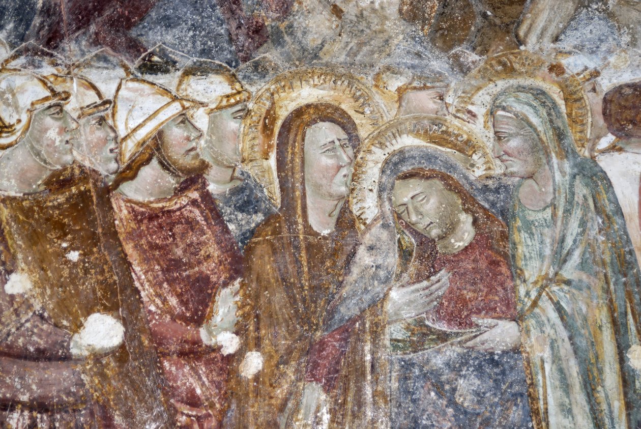 Jesus Kristus möter kvinnor i tårar. Målning (fresk) av Cathedrale Sant