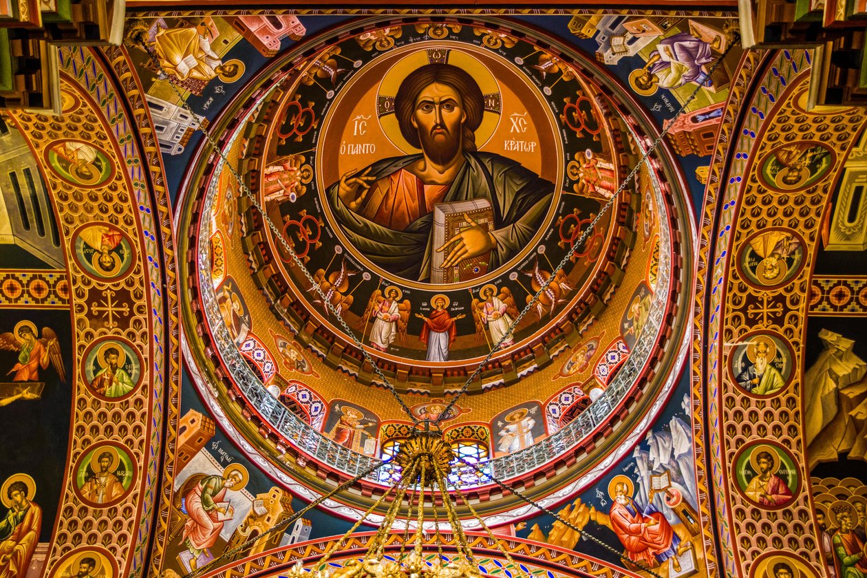 Jesus som pantokrator, bysantinska Minas-katedralen med färgglada fresker, Heraklion (foto) av Unbekannter Künstler