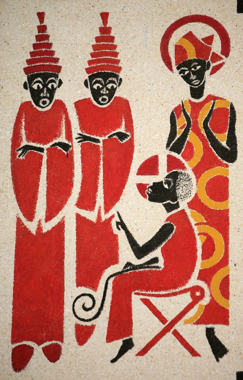 Jesus i templet Keur Moussa klosterkyrkans fresk designades och målades 1963 av Dom Georges Saget Keur Moussa Senegal av Unbekannt