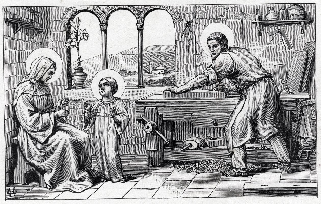 Jesus tjänar Maria. Jesusbarnets alfabet. Upplaga 1932. Träsniderier signerade H G. Privat samling av William M. Timlin