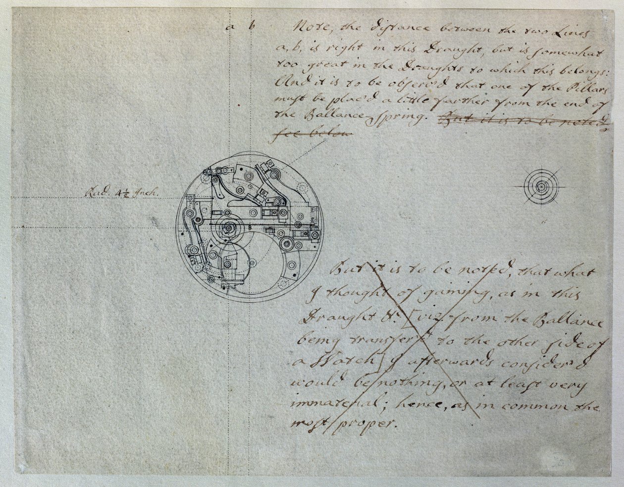 John Harrisons design för den "mindre klockan" som han nämnde för Board of Longitude den 19 juni 1755, från en uppsättning mekaniska anteckningar och ritningar sammanställda av John Harrison (1693-1776) och hans son William (ca 1726-72) (penna och bläck på av Unbekannt