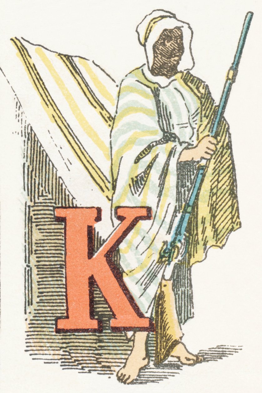 K - Kabyle - Barnsligt alfabet, Editions Gordinne 1920 (gravyr) av Unbekannt