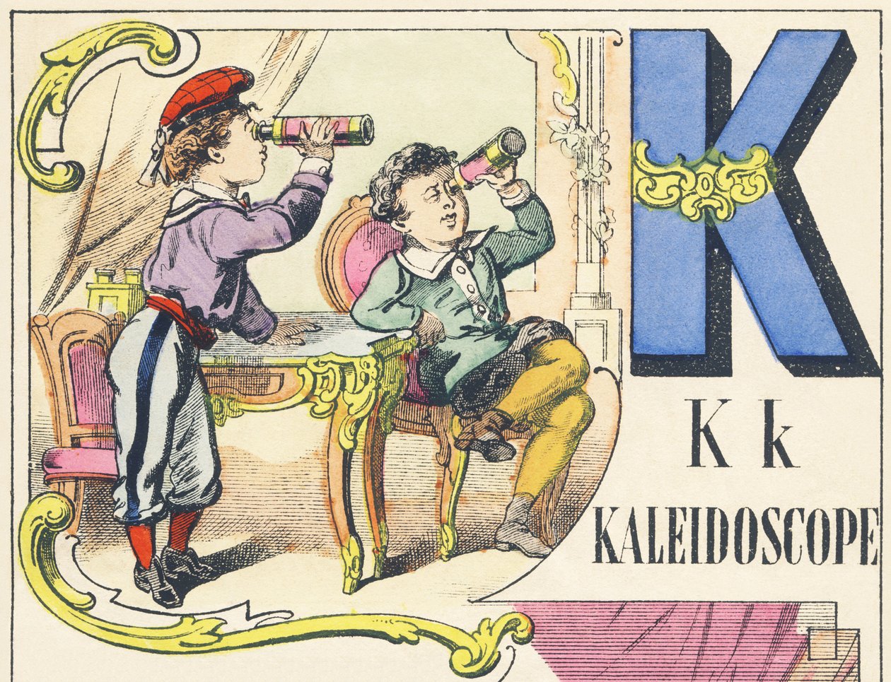 K : kalejdoskop - Spelalfabetet, ca 1890 (illustration) av Unbekannt