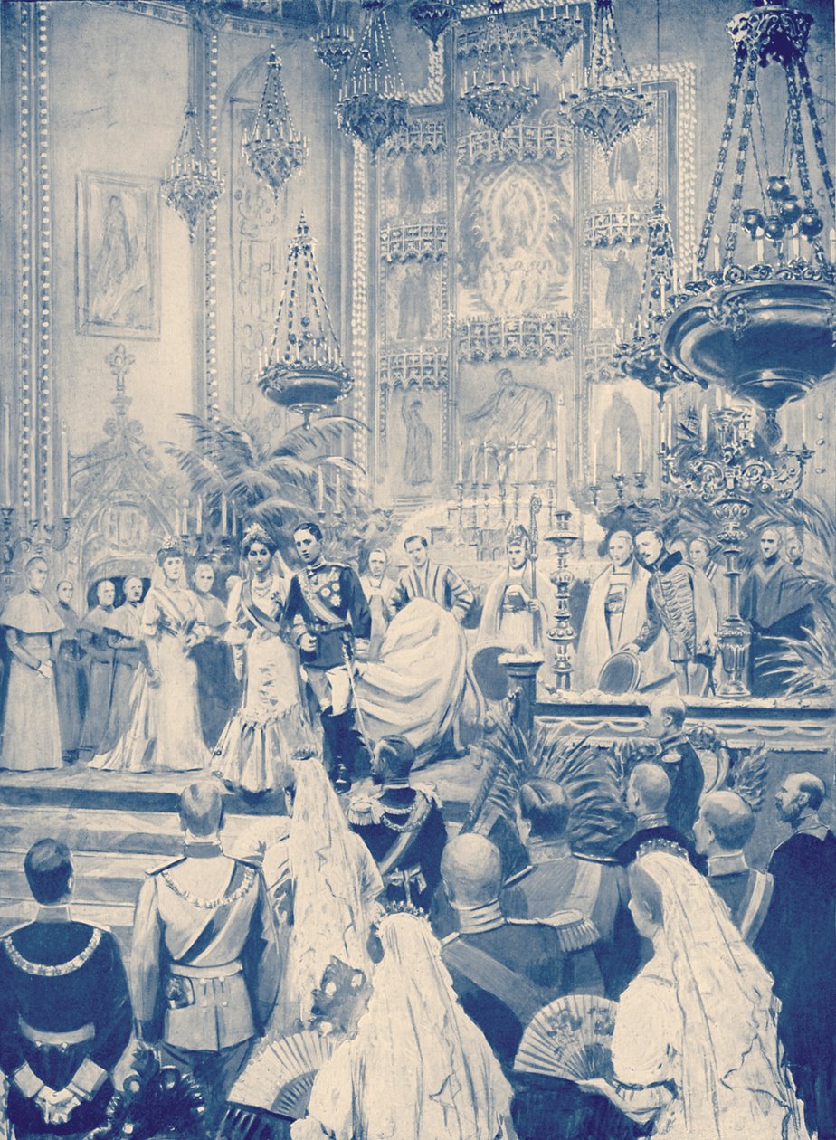 Kung Alfonso av Spaniens äktenskap med prinsessan Victoria av Unbekannter Künstler