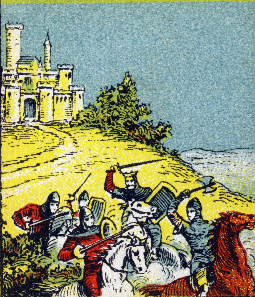 Kung Ludvig VI Le Gros kämpade mot rånet av rikets herrar. Gravyr i "Histoire de France". Serie reklambilder publicerade på uppdrag av Louit, 24 rue d