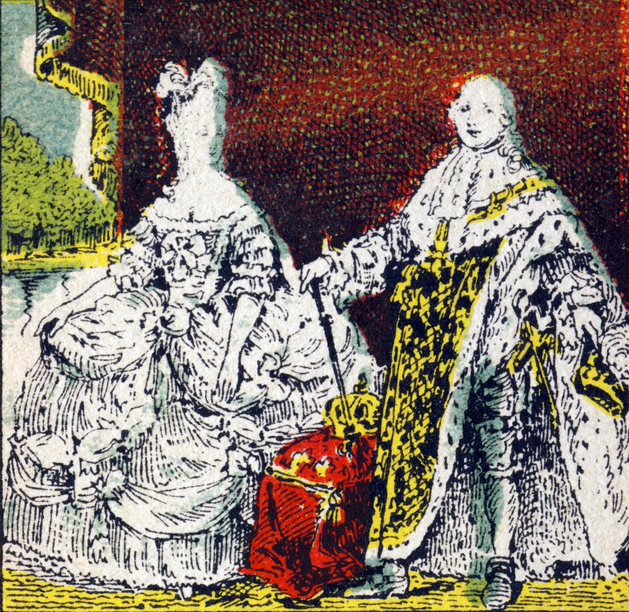 Kung Ludvig XVI av Frankrike och drottning Marie Antoinette. Gravyr i "Histoire de France". Serie reklambilder publicerade på uppdrag av Louit, 24 rue d