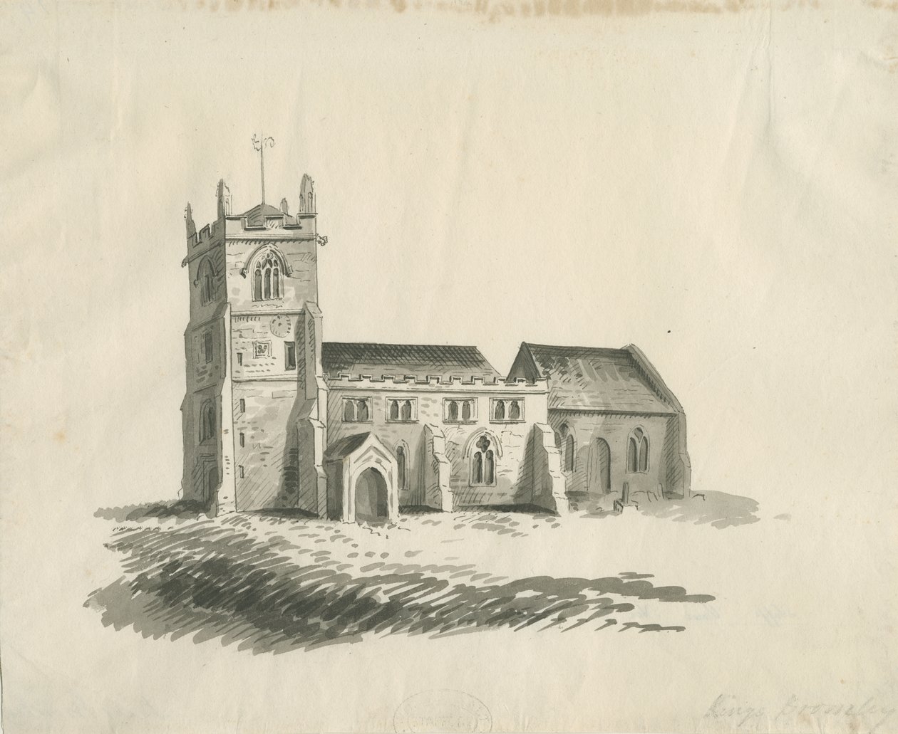 Kings Bromley Church: sepiateckning, nd [c 1770] av Unbekannt