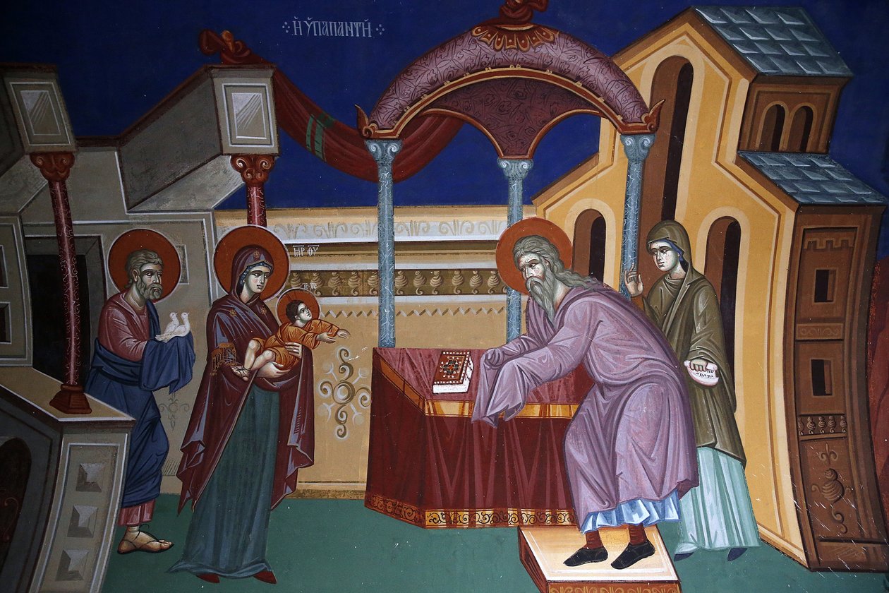 Kykkos kloster, Cypern. Fresk som visar presentationen av Jesus vid templet, 20150510, Pedoulas, Cypern av Unbekannt